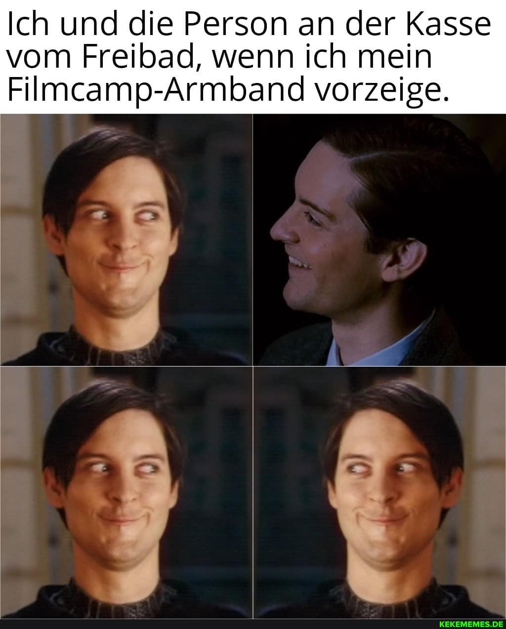 Ich und die Person an der Kasse
vom Freibad, wenn ich mein
Filmcamp-Armband vorzeige.