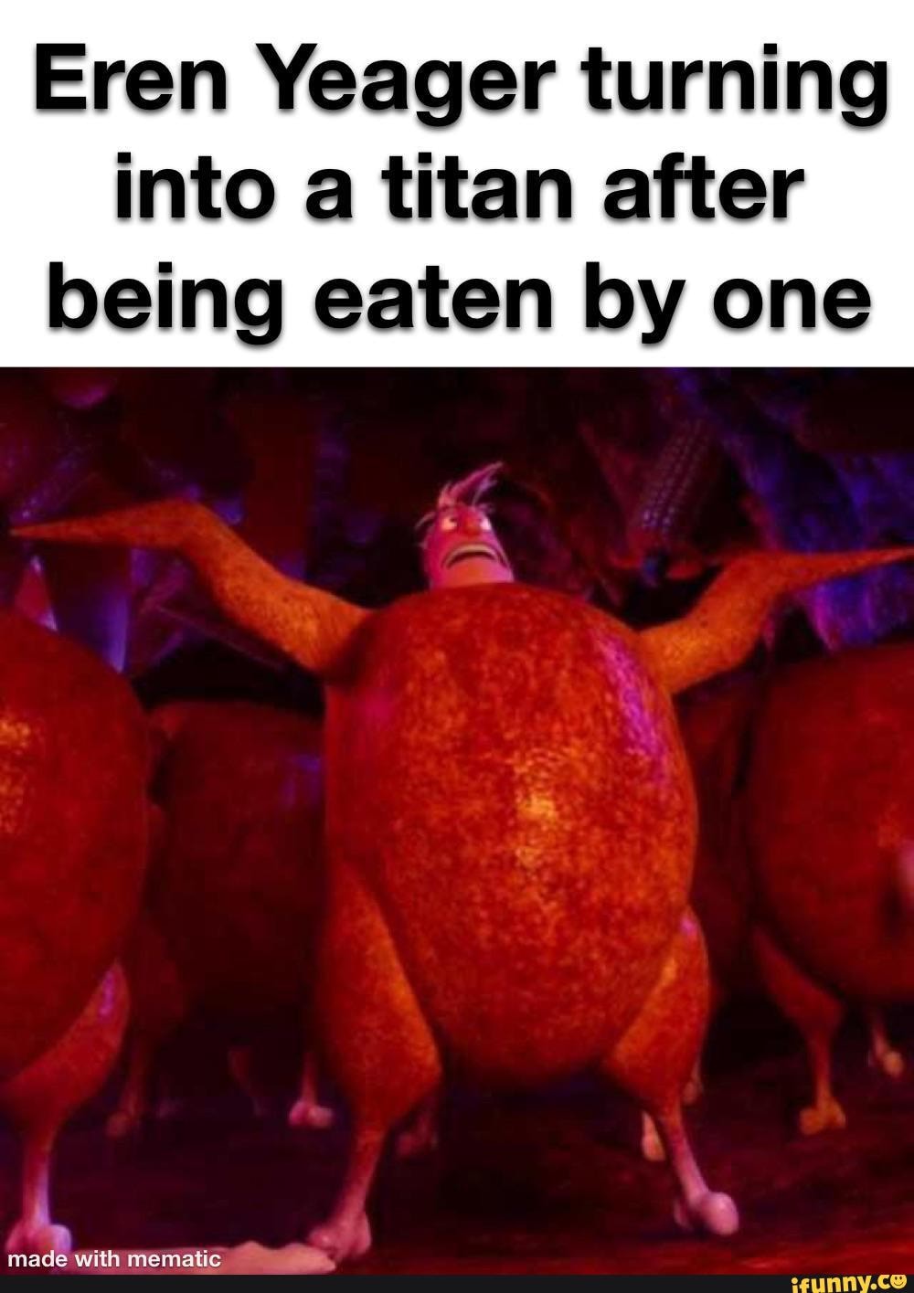 Eren Yeager turning into a titan after being eaten by one - iFunny