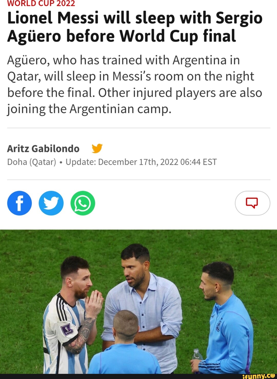 WORLD CUP 2022 Lionel Messi will sleep with Sergio Agiero before World ...