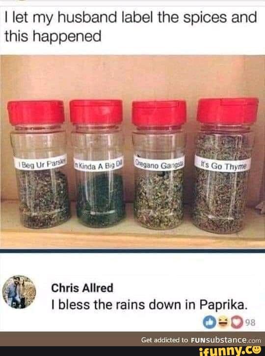 13 Dad Jokes Just for You! I let my husband label the spices and this