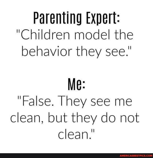 Parenting Expert:
"Children model the behavior they see.'
Me:
"False. They see me clean, but they do not clean."