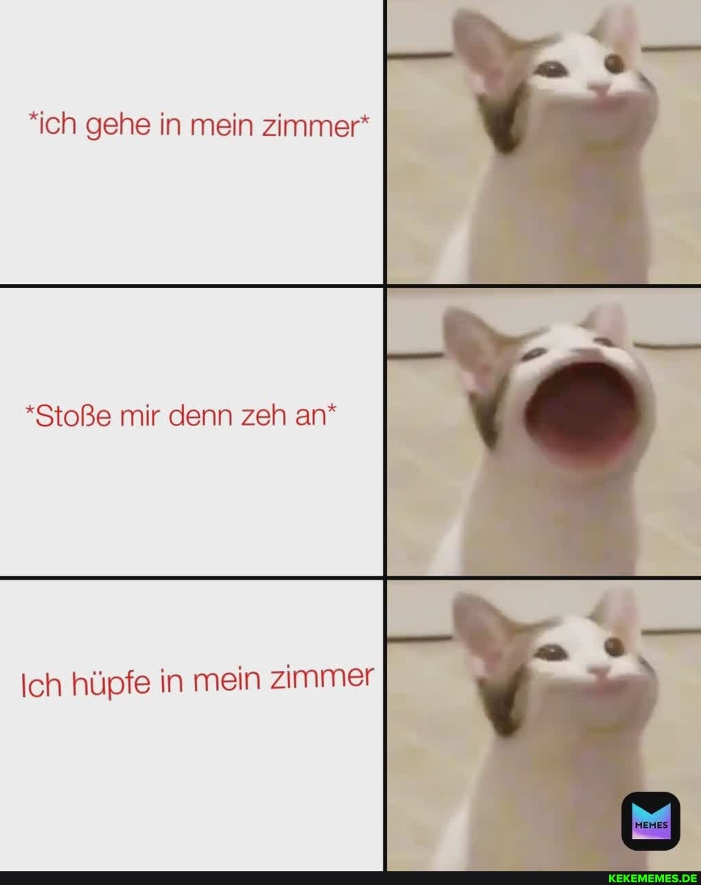 "ich gehe in mein zimmer*
*Stoße mir denn zeh an*
Ich hüpfe in mein zimmer