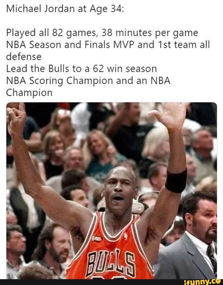 Michael Jordan at Age 34 Played all 82 games, 38 minutes per game NBA