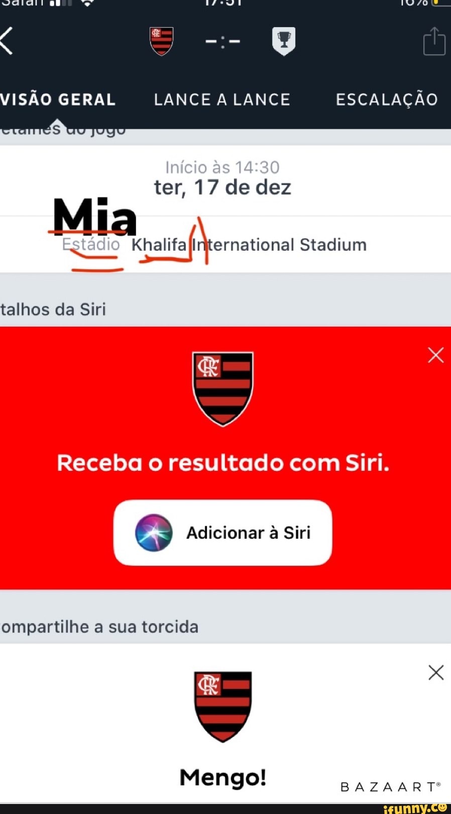 Início às
14:30
ter, 17 de dez
Mia
Mernationa
talhos da Siri
Receba o resultado com Siri.
© Adicionar a Siri