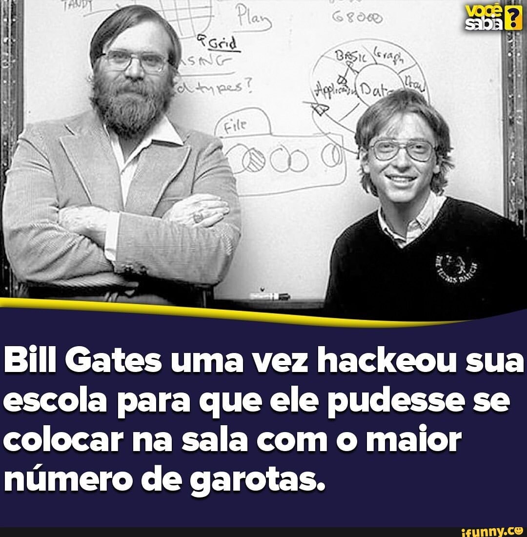Bill Gates uma vez hackeou sua
escola para que ele pudesse se
colocar na sala com o maior
número de garotas.