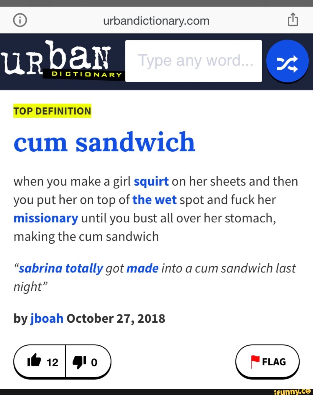 DICTIONARY TOP DEFINITION cum sandwich when you make a girl squirt on her  sheets and then