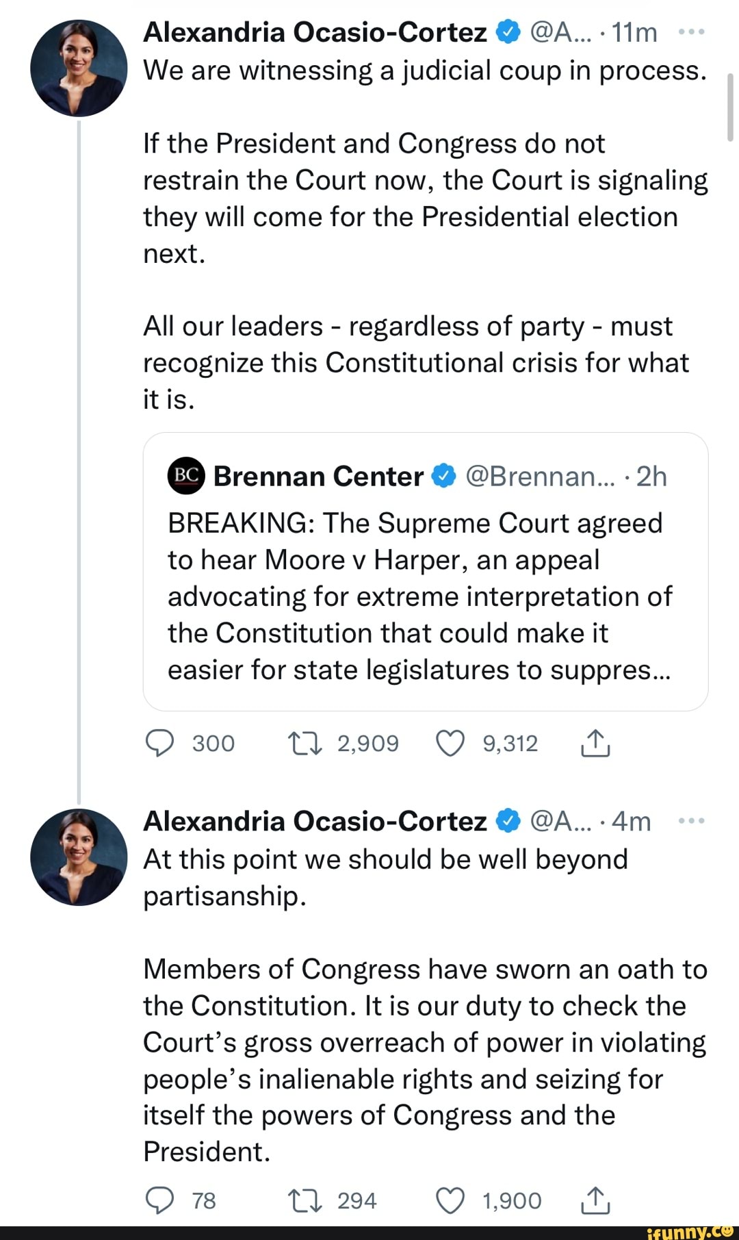 Alexandria Ocasio Cortez A We are witnessing a judicial coup in
