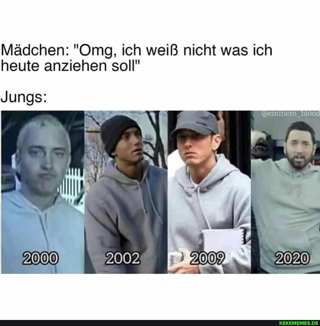 Mädchen: "Omg, ich weiß nicht was ich heute anziehen soll"
2020
Jungs: