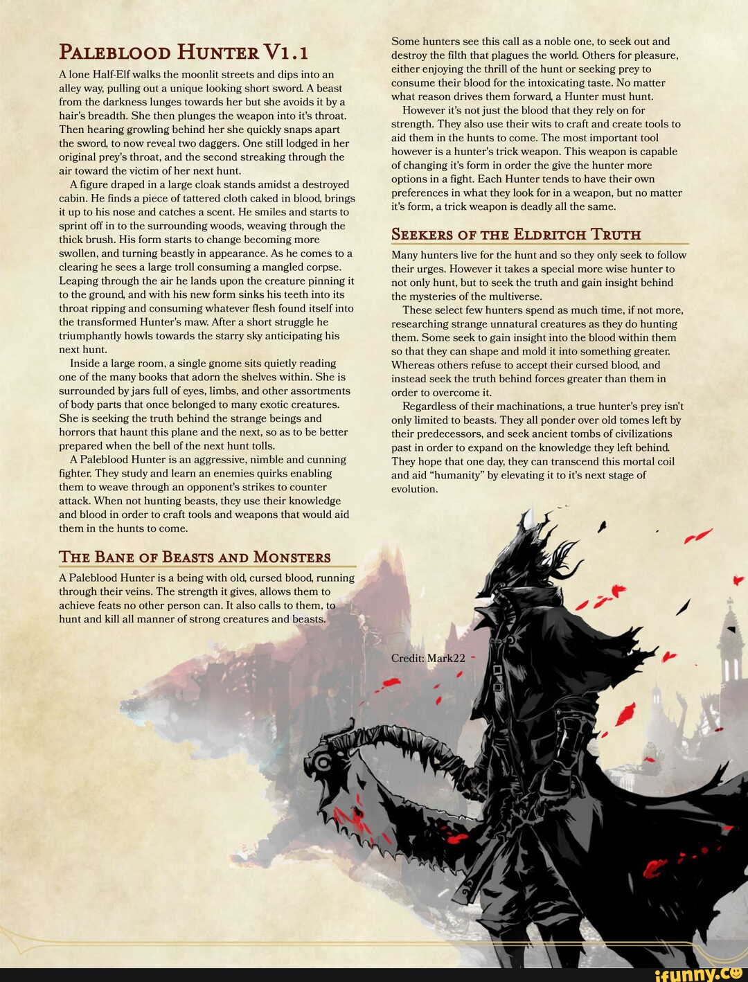 D&D Bloodborne Hunter Class - PALEBLOOD HUNTER V1.1 A lone Half-Elf ...