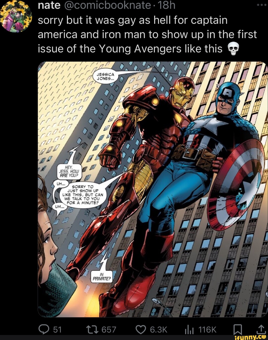 En. nate comichooknate: sorry but it was gay as hell for captain america  and iron man