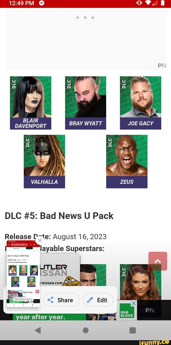 ~ al BRAY WYATT JOE GACY VALHALLA DLC #5: Bad News U Pack Release te