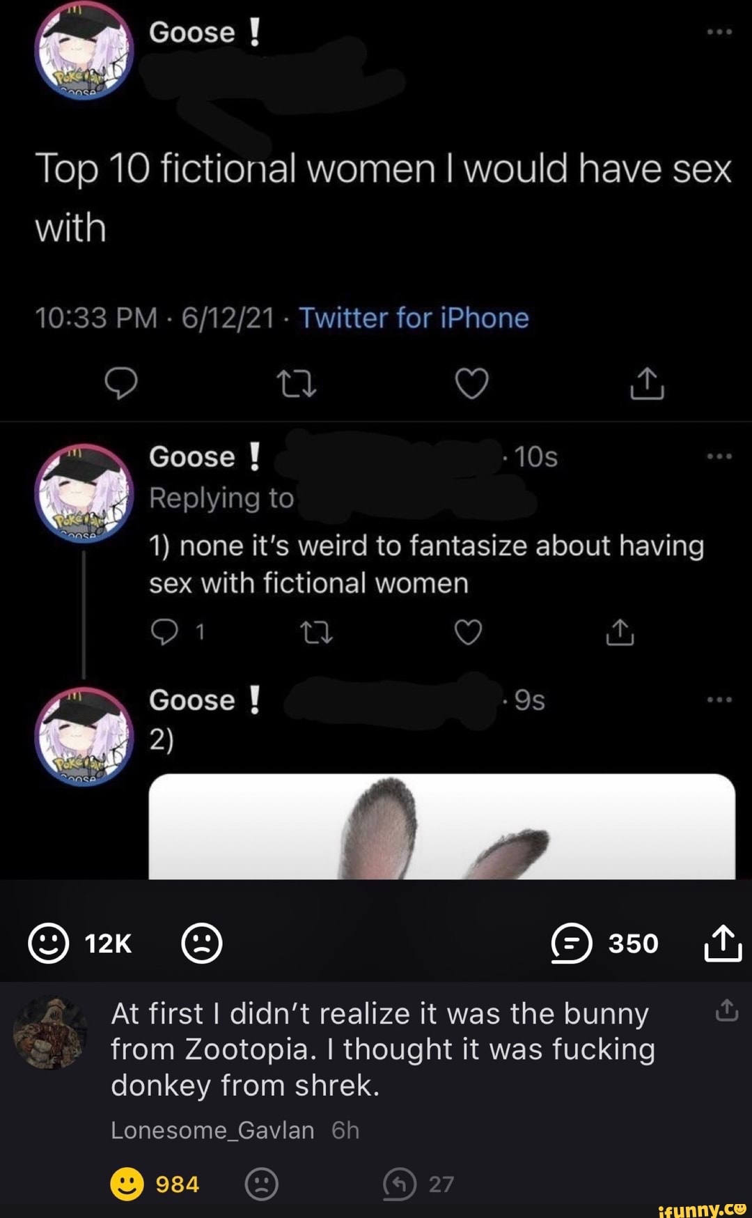 Goose ! Top 10 fictional women I would have sex with PM - - Twitter for  iPhone Goose ! Replying