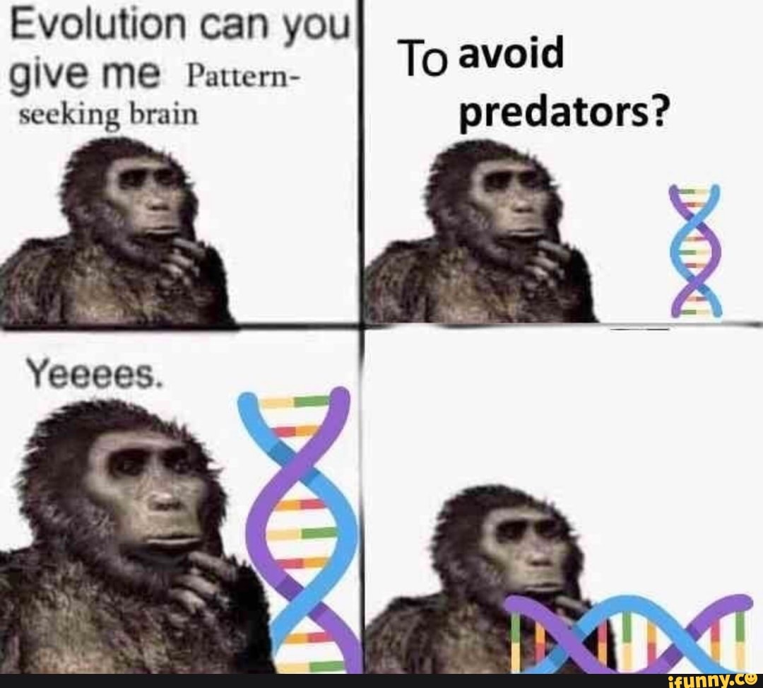 Evolution can you give me Pattern seeking brain To avoid predators