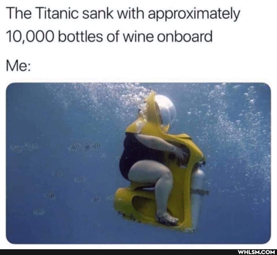 The Titanic sank with approximately
10,000 bottles of wine onboard
Me: