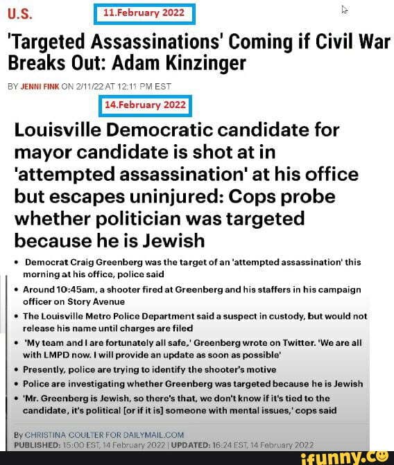 US. February 2022 'Targeted Assassinations' Coming if Civil War Breaks ...