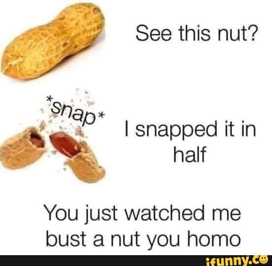See this nut? SN, * snapped it in half You just watched me bust a nut