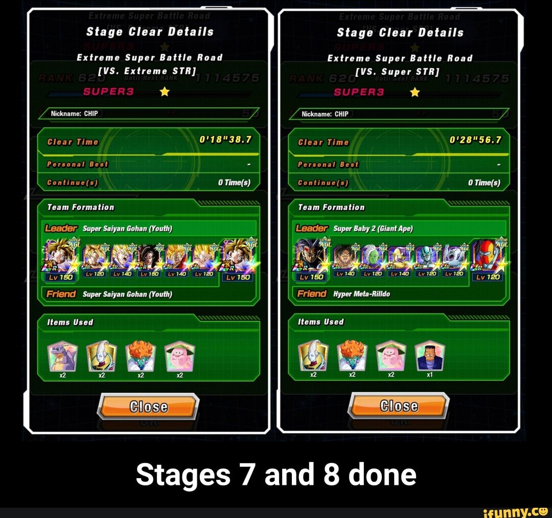 Stage Clear Details Extreme Super Battle Road VS. Extreme STR