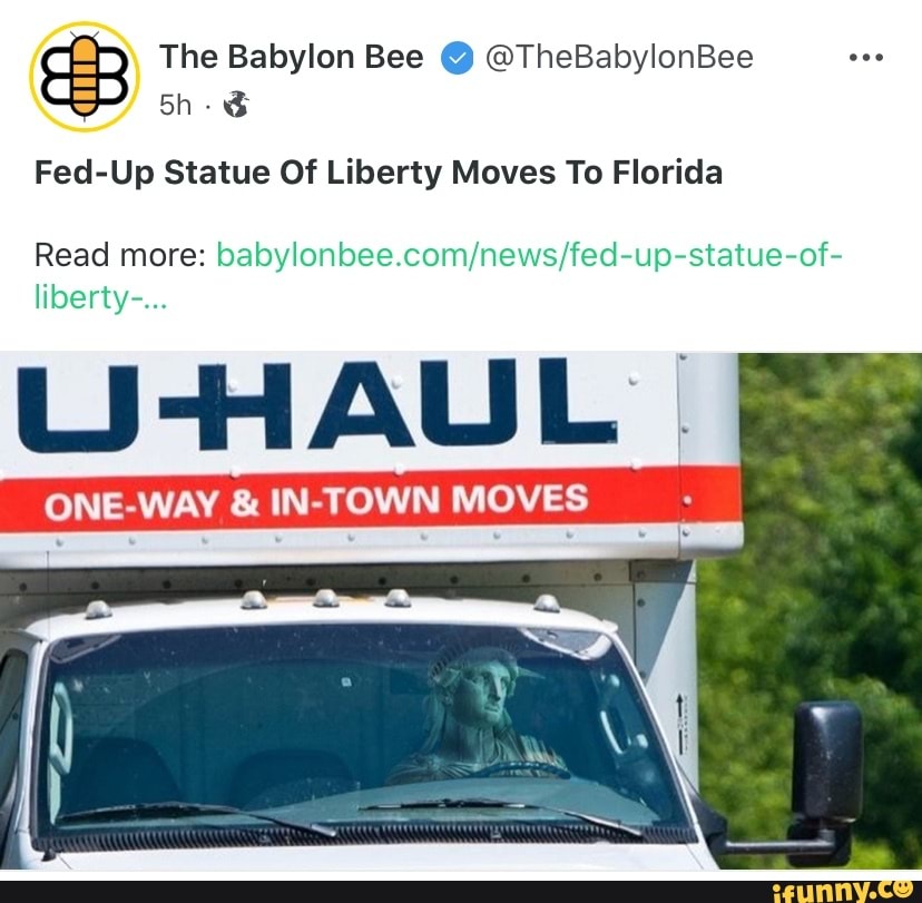 The Babylon Bee @ @TheBabylonBee Fed-Up Statue Of Liberty Moves To ...