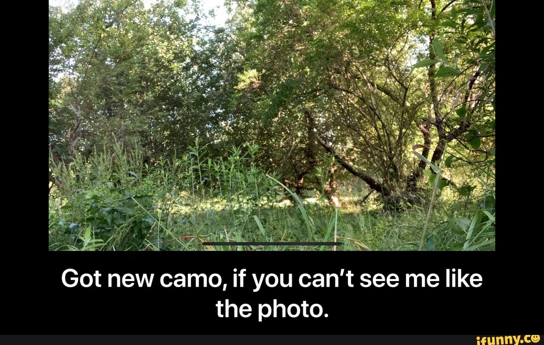 't see me like f you can
the photo
1
Got new camo - Got new camo, if you can’t see me like the photo.