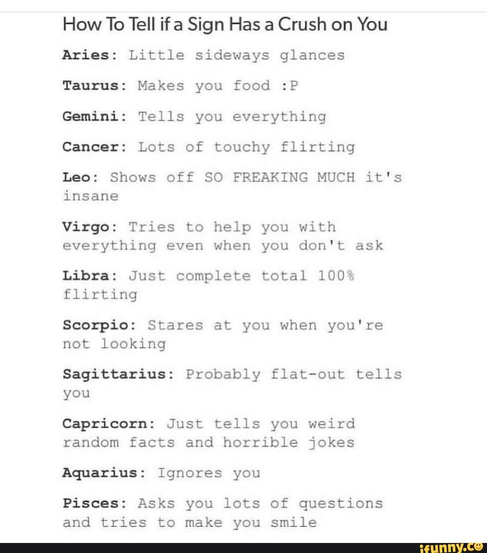 How To Tell if a Sign Has a Crush on You Aries: Little sideways glances ...