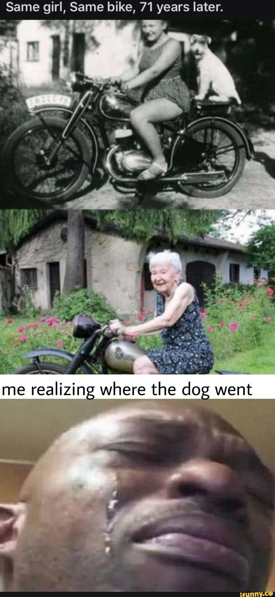 Same girl, Same bike, 71 years later.