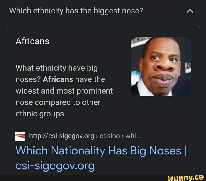 Which ethnicity has the biggest nose? Africans What ethnicity have big