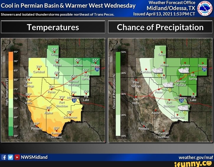 Cool in Permian Basin & Warmer West Wednesday Weather Forecast Showers and isolated