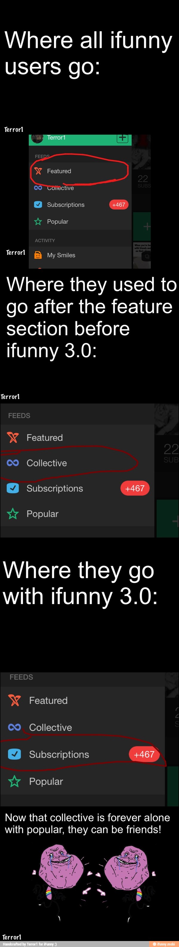 Where all ifunny
users go:
Where they used to
go after the feature
section before
funny 3.0:
