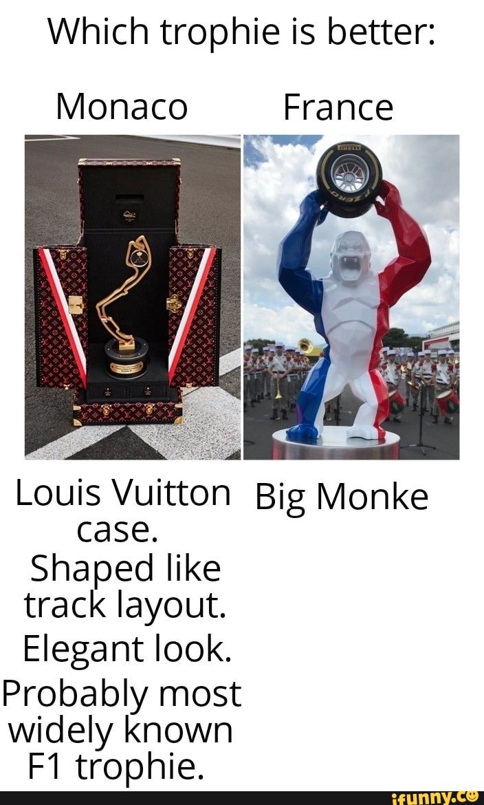 Which trophie is better: Monaco France Louis Vuitton Big Monke case. Shaped  like track layout. Elegant look. Probably most widely known trophie. -  iFunny Brazil