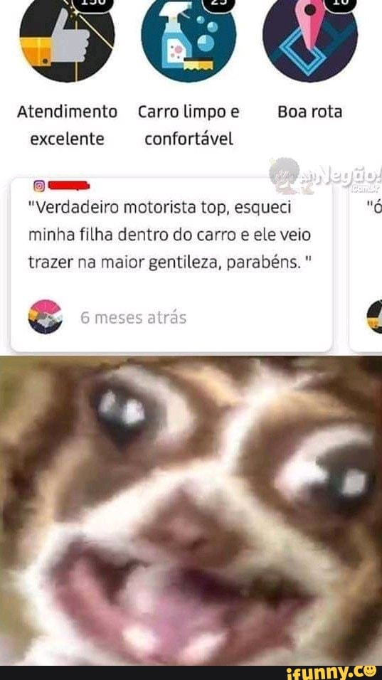 Atendimento Carro limpo e Boa rota
excelente confortável
"Verdadeiro motorista top, esqueci NG
minha filha dentro do carro e ele veio
trazer na maior gentileza, parabéns.