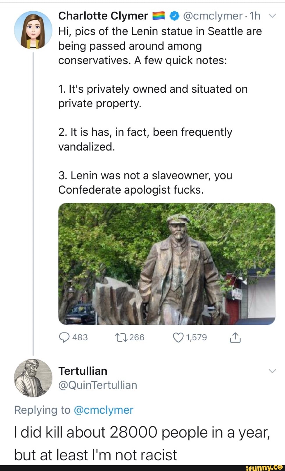 Hi, pics of the Lenin statue in Seattle are being passed around among conservatives. A few quick