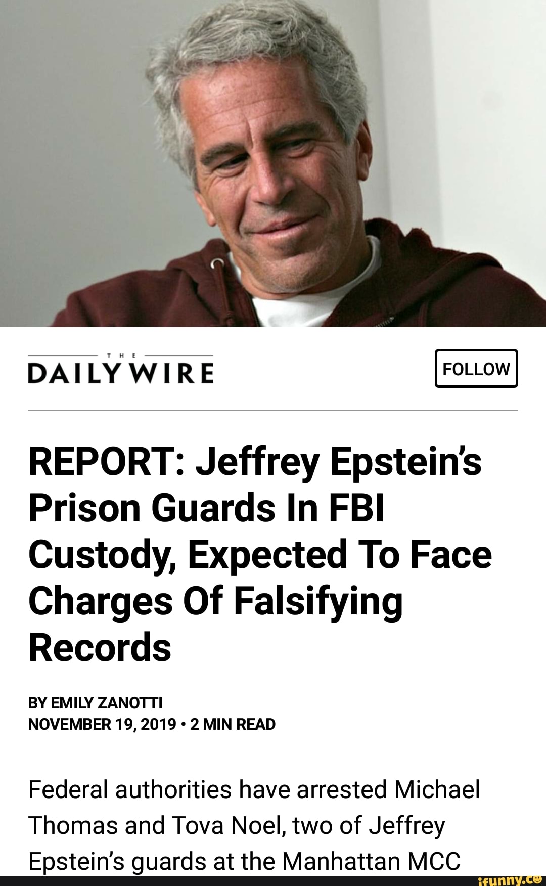 Report Jeffrey Epsteins Prison Guards In Fbi Custody Expected To