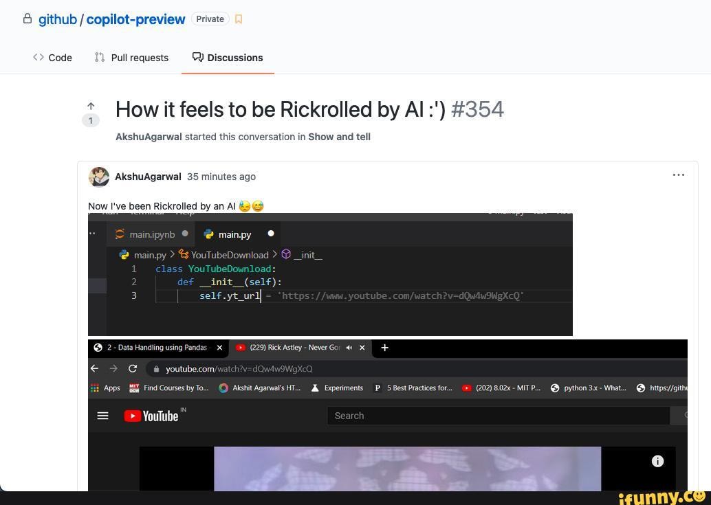 EW Private Code Pullrequests Discussions How It Feels To Be Rickrolled By Al 354 AkshuAgarwal Ew private code pullrequests discussions how it feels to be rickrolled by al 354 akshuagarwal