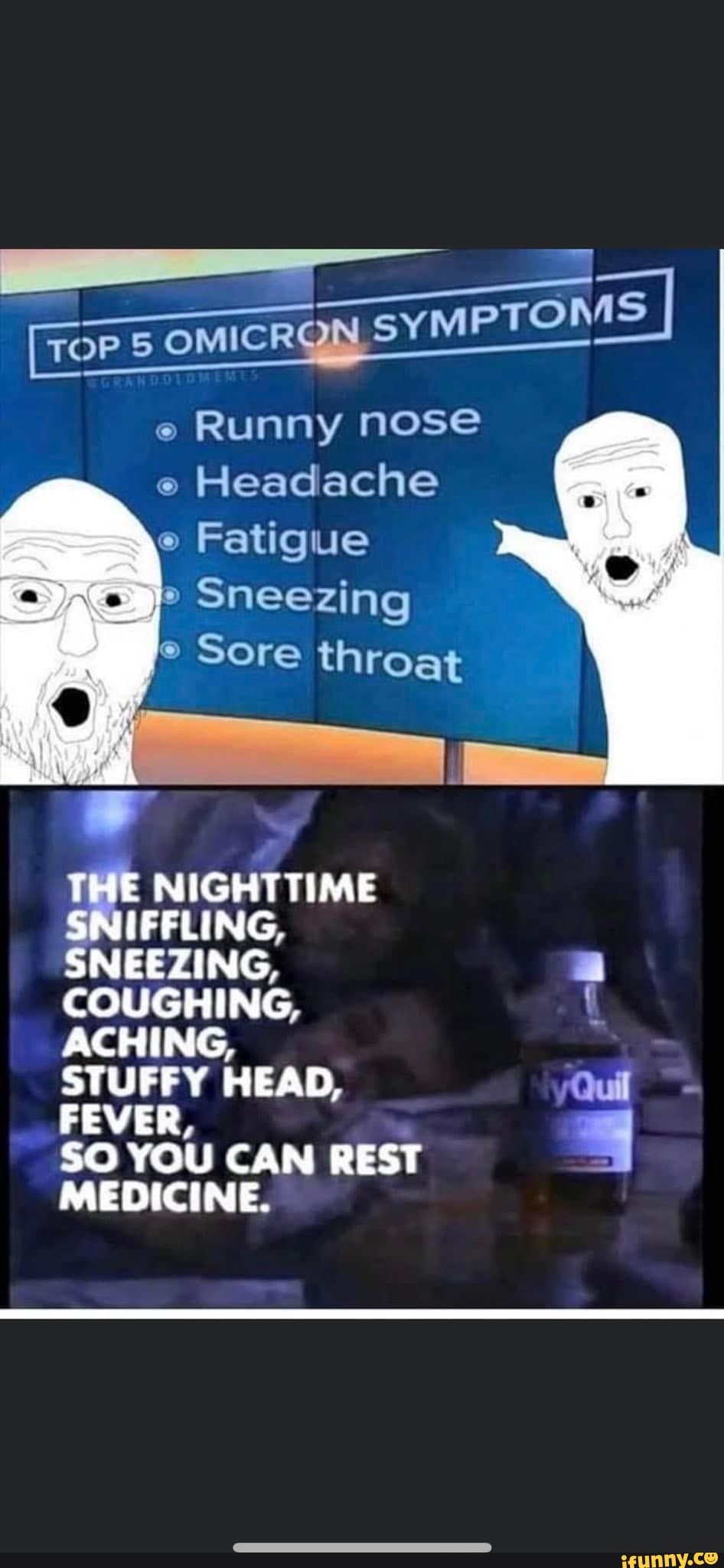 [ToP OMICRG syMPTOMS Runny nose Headache Fatigue Sneezing Sore throat