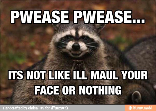 PWEASE PWEASE...
pay
ITS NOT/LIKE ILL MAUL YOUR
FACE OR NOTHING
I