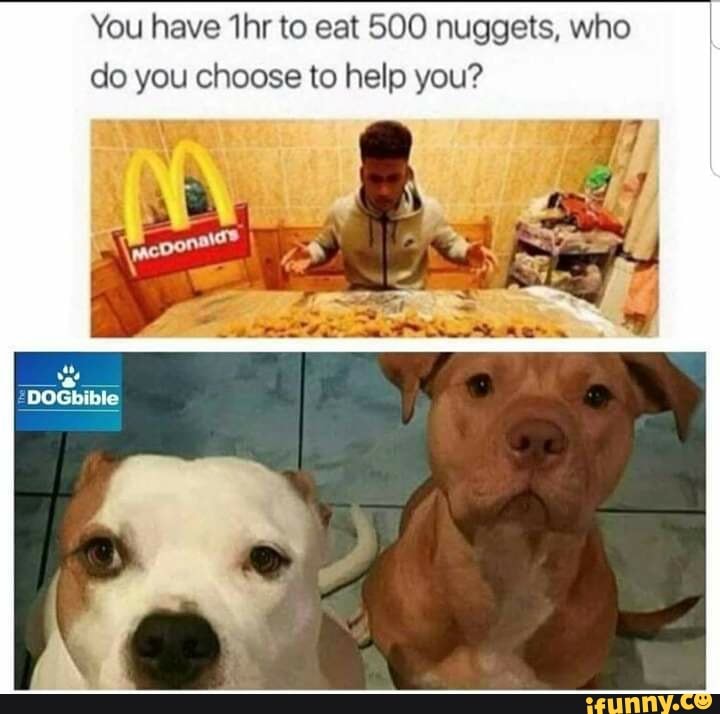 You have 'hr to eat 500 nuggets, who
do you choose to help you?