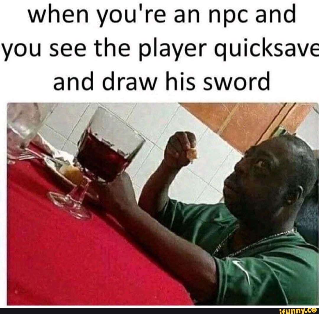 when you're an npc and you see the player quicksave and draw his sword