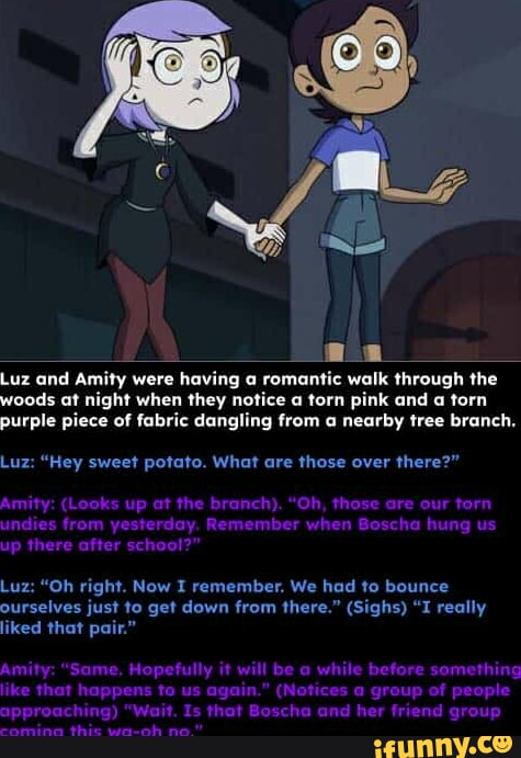 Luz and Amity were having a romantic walk through the woods at night ...
