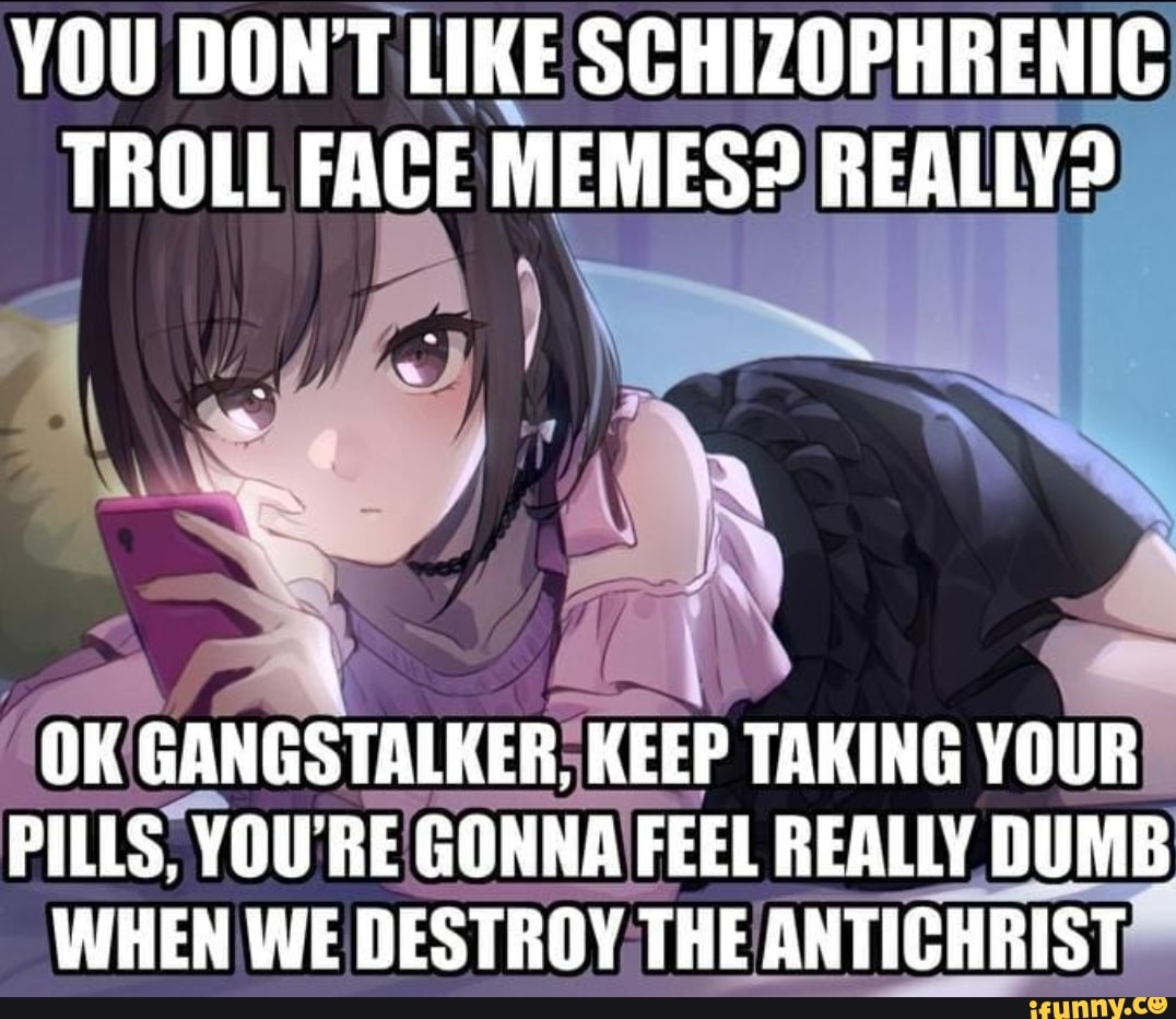 YOU DON'T LIKE SCHIZOPHRENIC TROLL FACE MEMES? REALLY? OK GANGSTALKER ...