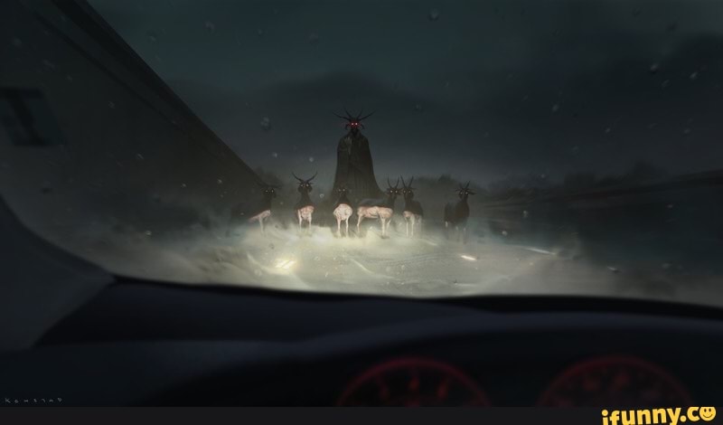 car, goat, creepy, fantasy, horror, cryptid