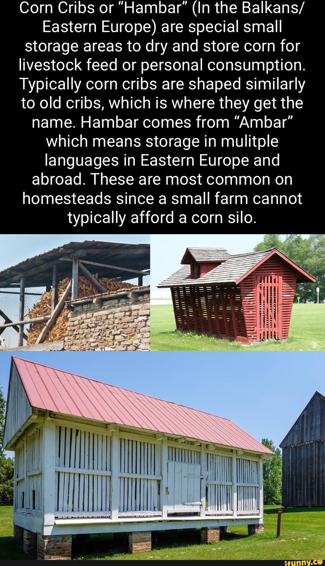 Corn Cribs or "Hambar" (In the Balkans/ Eastern Europe) are special