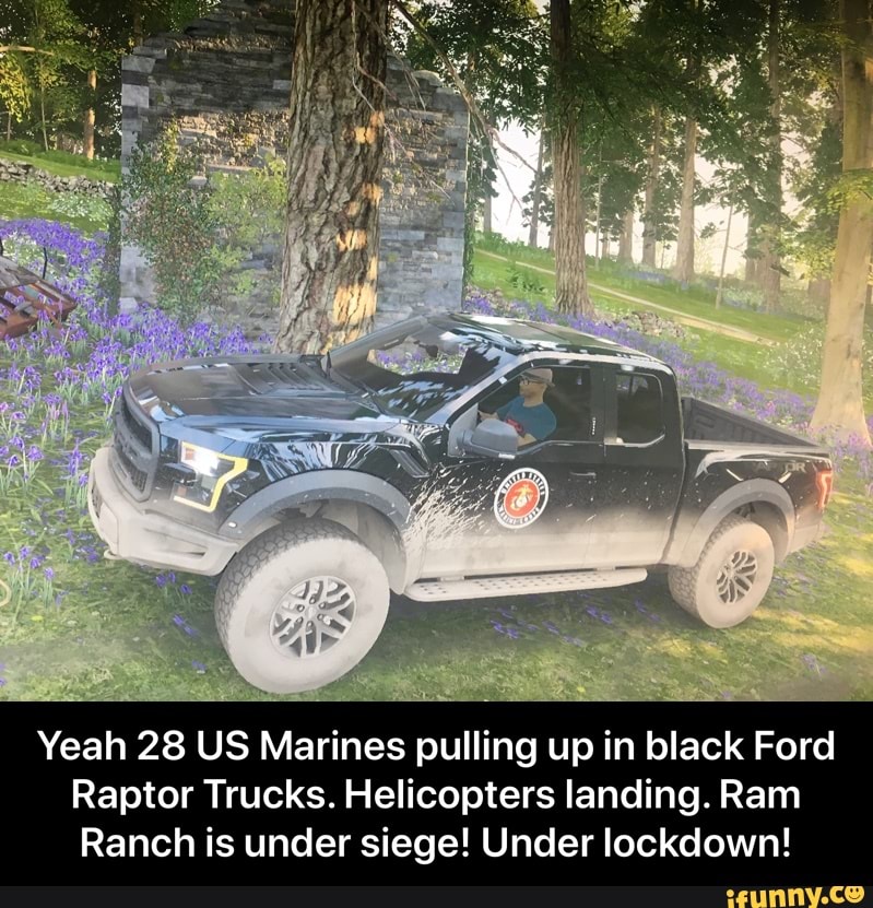 28 Us Marines Pulling Up In Black Ford Raptor Trucks