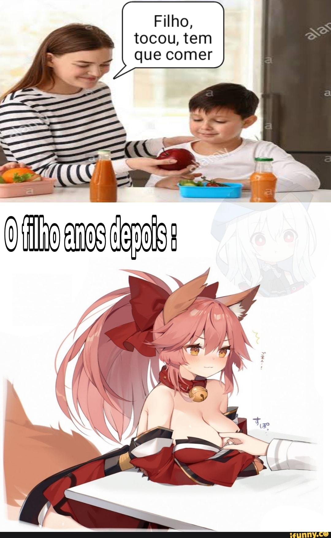 Filho, tocou, tem que comer