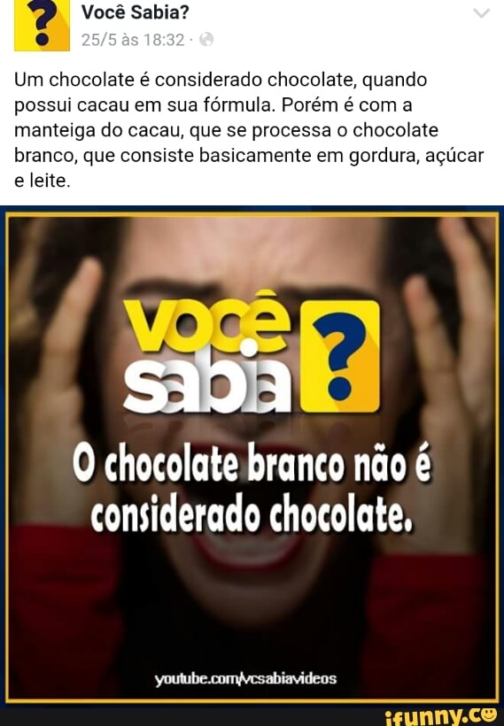 Um chocolate é considerado chocolate, quando
possui cacau em sua fórmula. Porém é com a
manteiga do cacau, que se processa o chocolate
branco, que consiste basicamente em gordura, açúcar
[CRITICA
O chocolate branco não é
considerado chocolate,