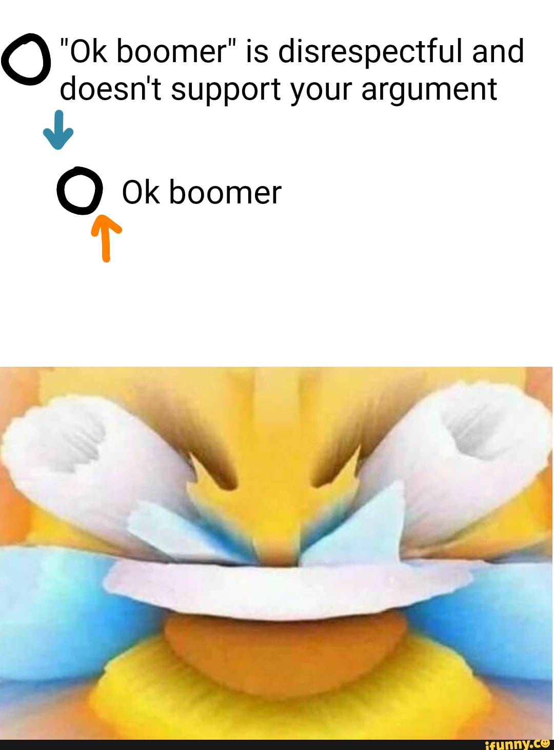 O 'Ok boomer" is disrespectful and
4 support your argument
5
Ok boomer