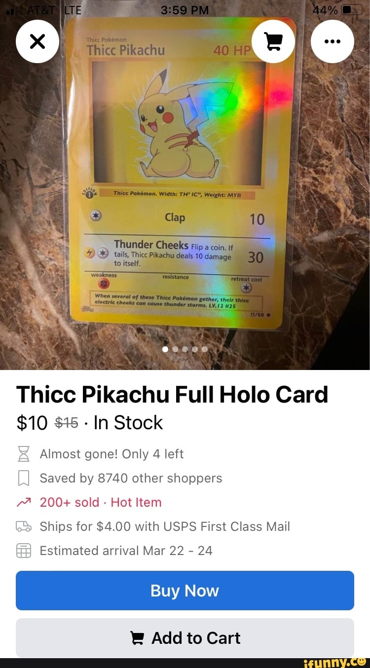 PM 10 'Thunder Cheeks Thicc Pikachu Full Holo Card $10 $45 - In Stock ...