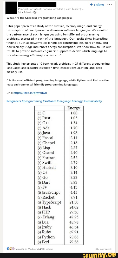 + Follow What Are the Greenest Programming Languages? "This paper ...