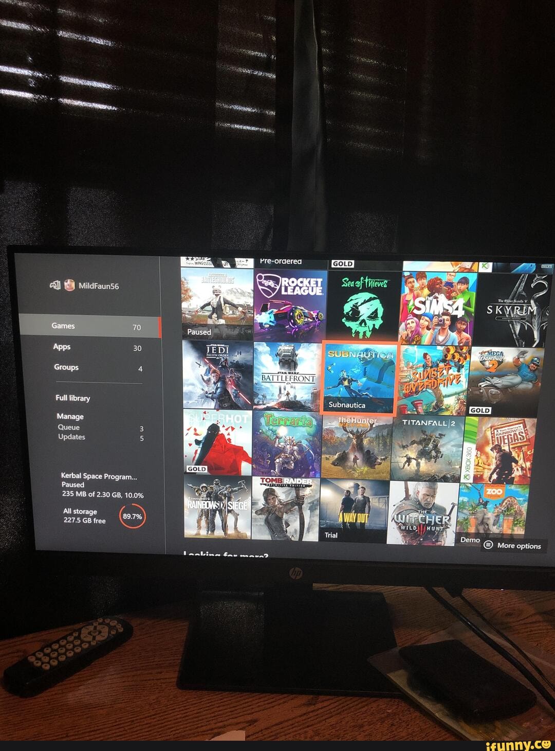 Ye Pre-orderea
Sea of tieves
Mildraunse
Apps 30
Groups
--_JTAR. WARS.
BAT RONT Full library
Manage
Queue
Updates
Kerbal Space Program...
Paused
235 MB of 2.30 GB, 10.0%
All storage
227.5 GB free