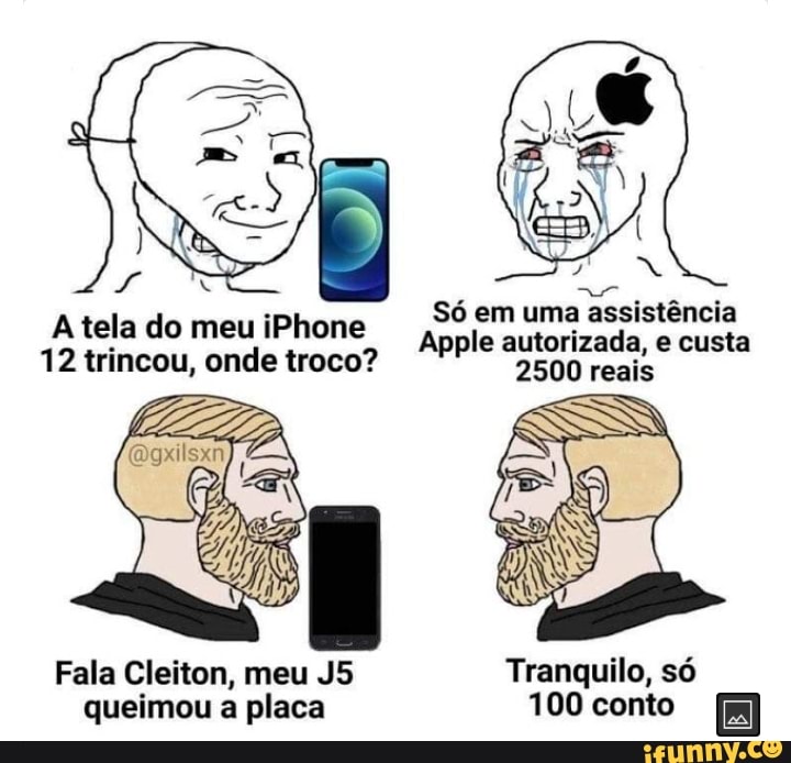 Só em uma assistência tela do meu 12trincou, iPhone onde troco? Apple autorizada, em e custa
12 trincou, onde troco? 2500 reais
Fala Cleiton, meu Tranquilo, só queimou a placa 100 conto