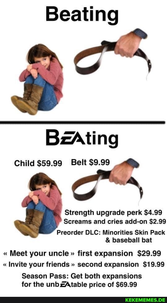 Beating BzAting Child $59.99 Belt $9.99 Strength upgrade perk $4.99 Screams and 
